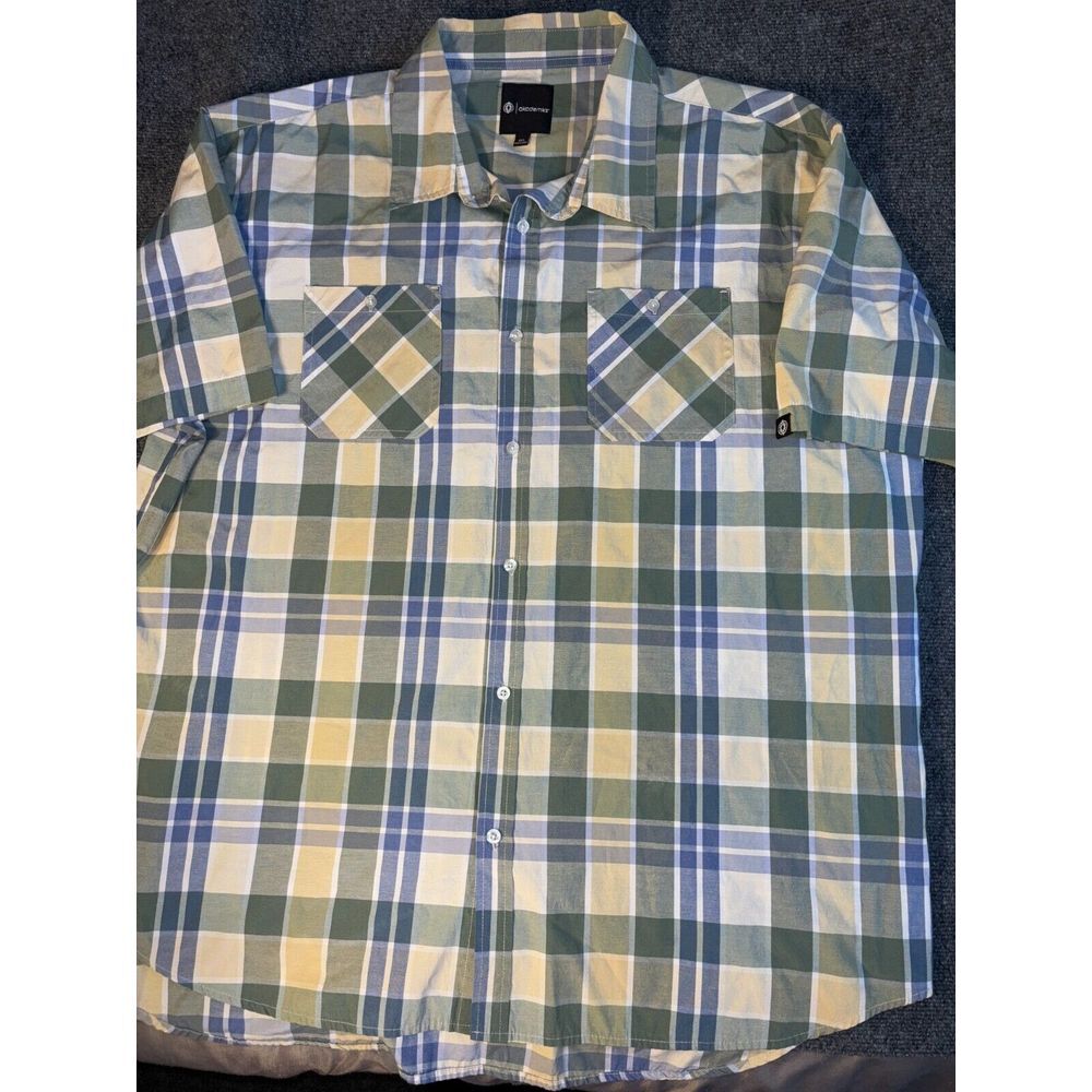 Akademiks Shirt Mens 5XL Multi Plaid Short Sleeve Pocket Logo Collar Button Down